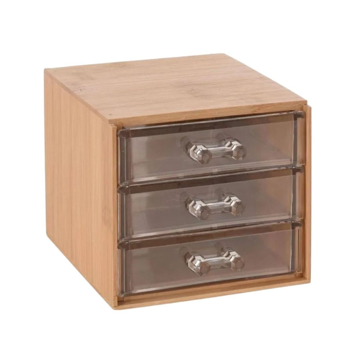 Doboz bambus ékszerekhez és kozmetikumokhoz, 3 átlátszó fiókkal, 15.2x12.2x10.3 cm - 3