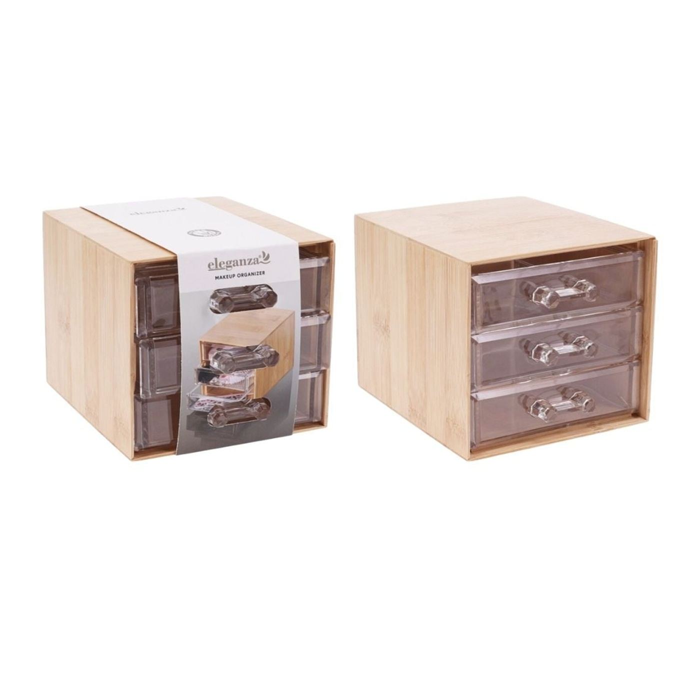 Doboz bambus ékszerekhez és kozmetikumokhoz, 3 átlátszó fiókkal, 15.2x12.2x10.3 cm - 5