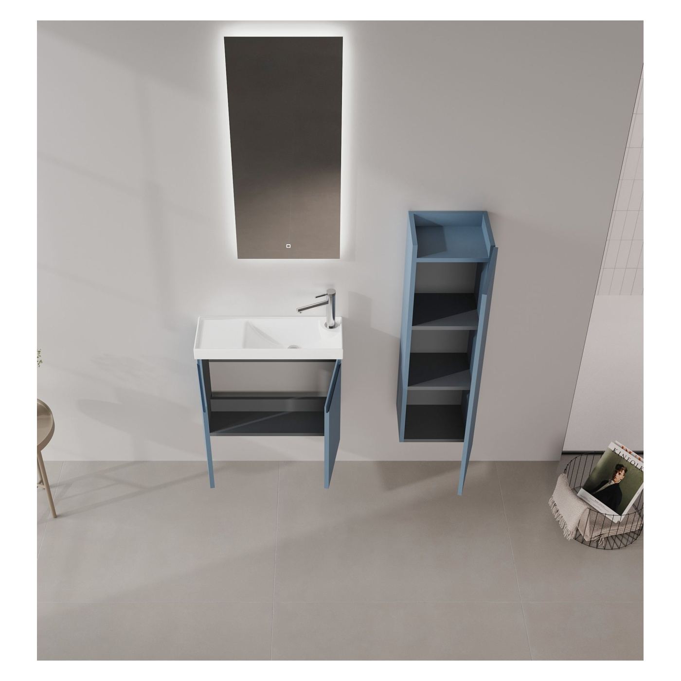 Bathroom Cabinet With Sink, Petrol Blue - 2
