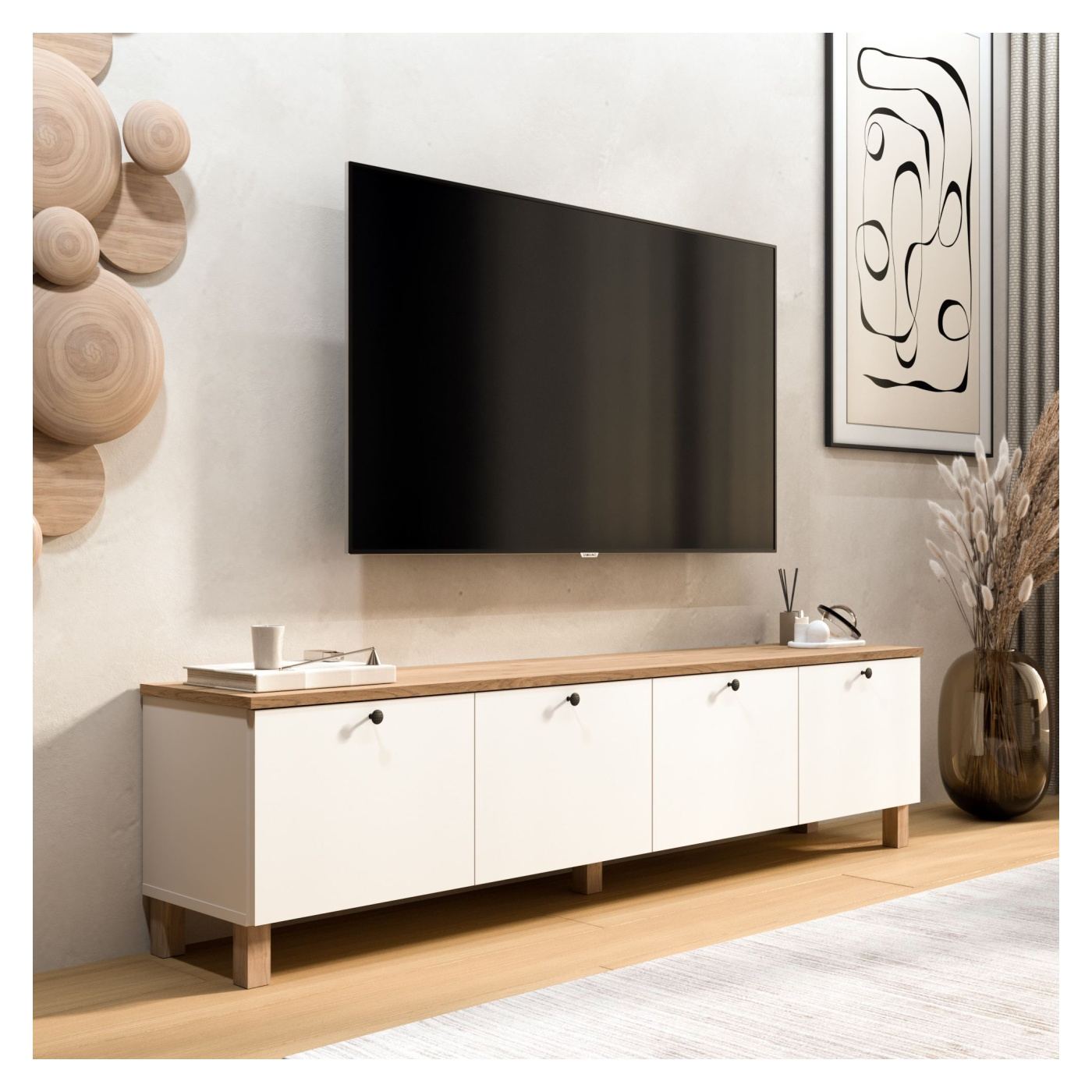 TV állvány, fehér, tölgy - 3