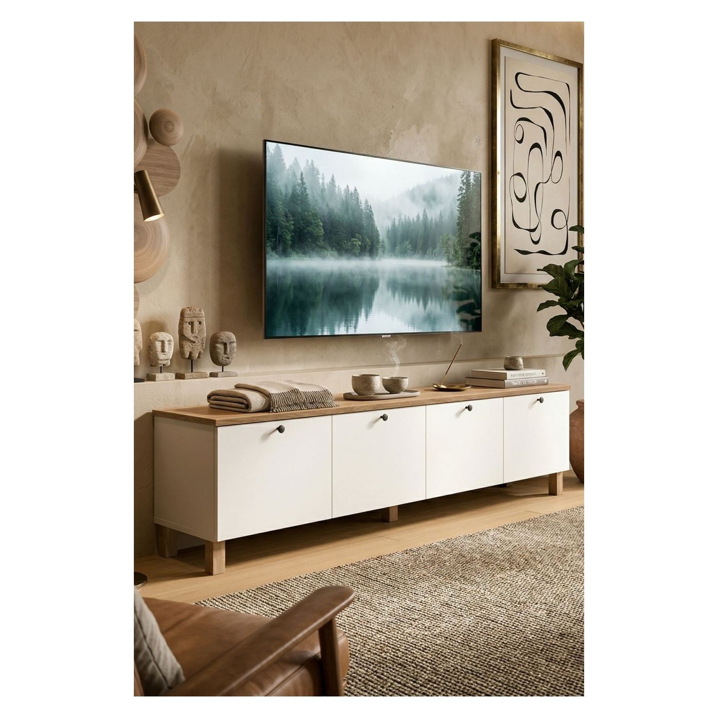 TV állvány, fehér, tölgy - 5