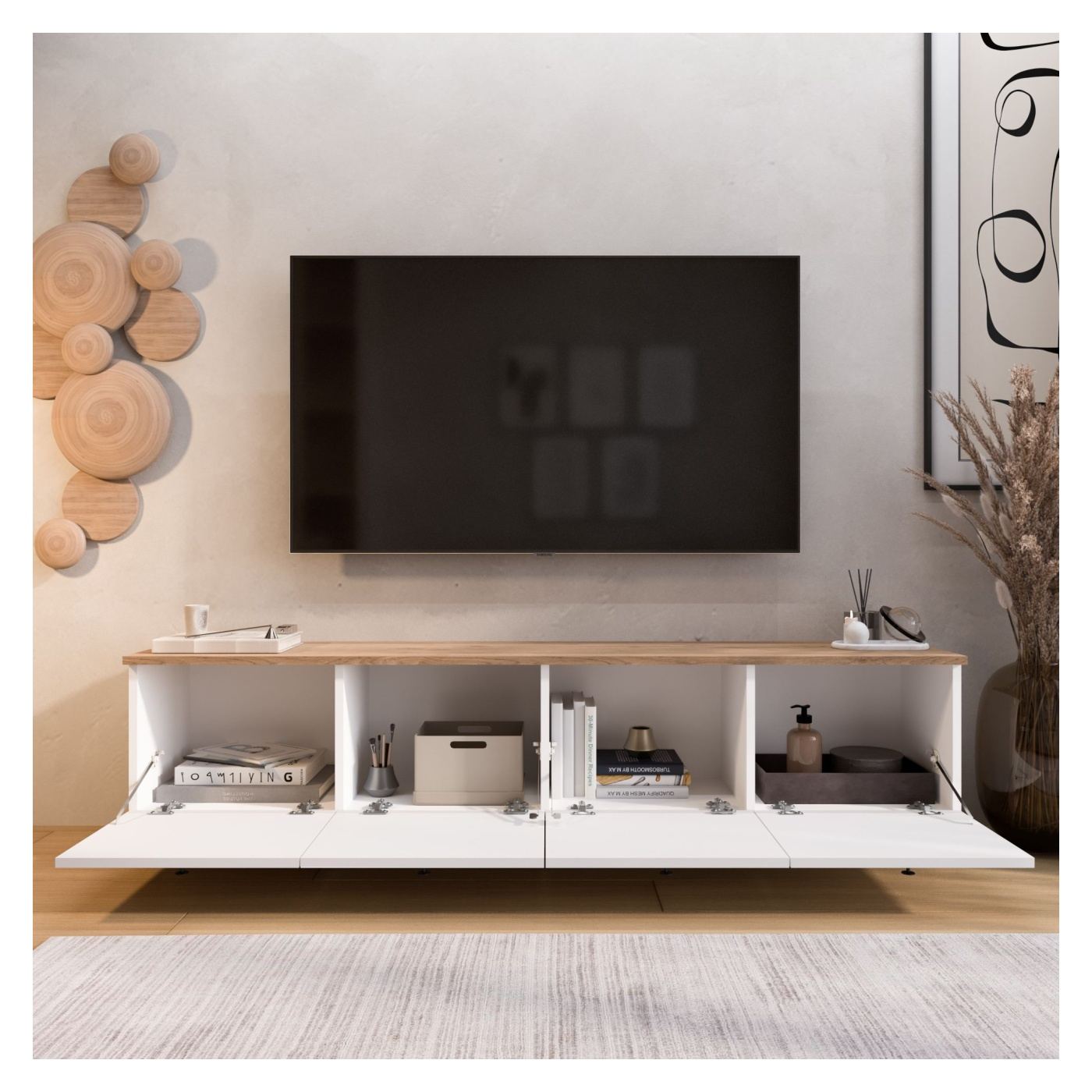 TV állvány, fehér, tölgy - 7