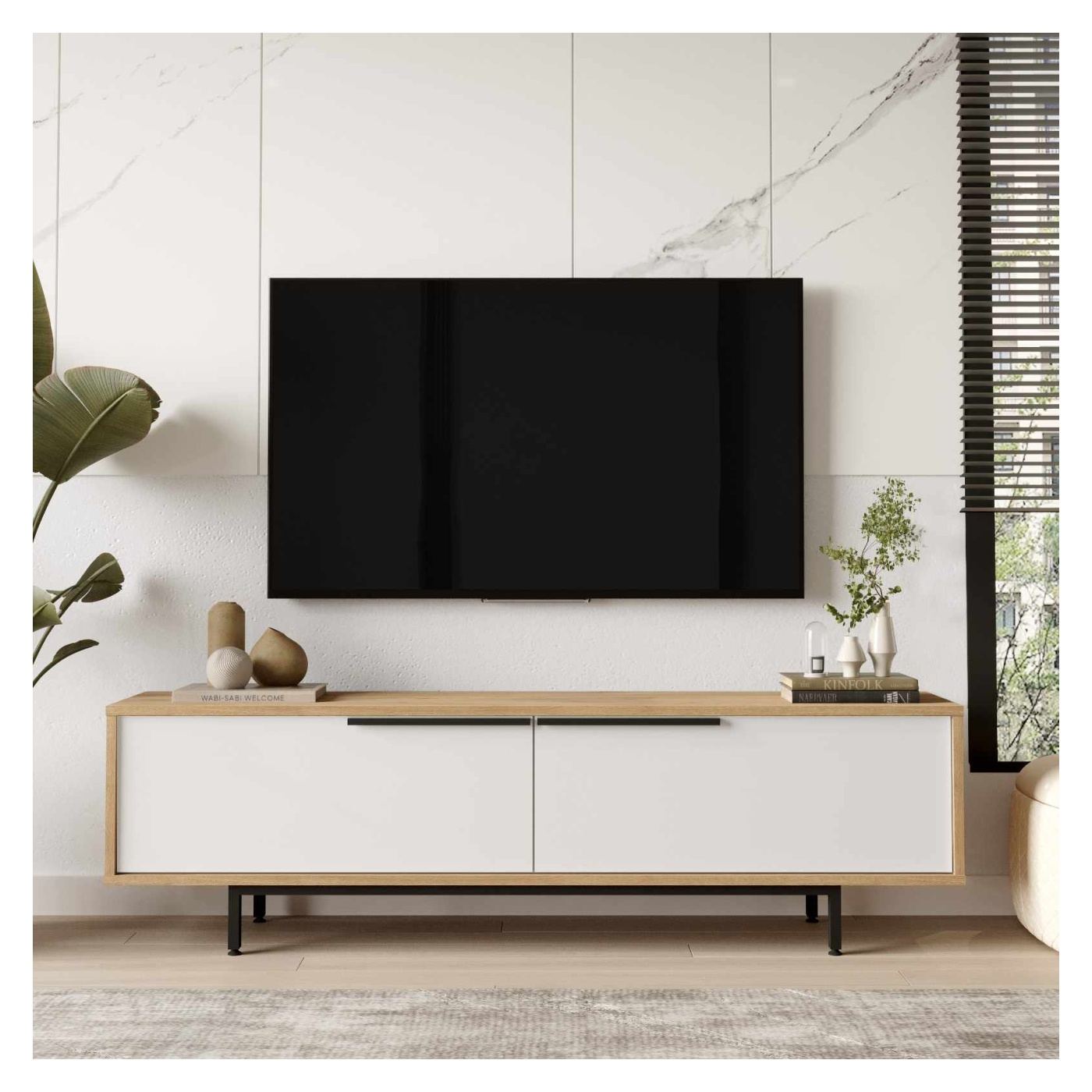 TV állvány, Natúr, Fehér - 2