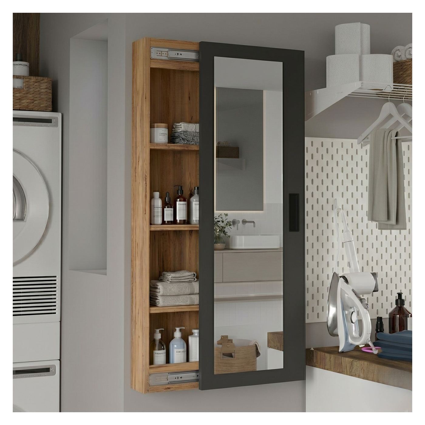 Fürdőszobai polc, Atlantikc Pine, Anthracite - 2
