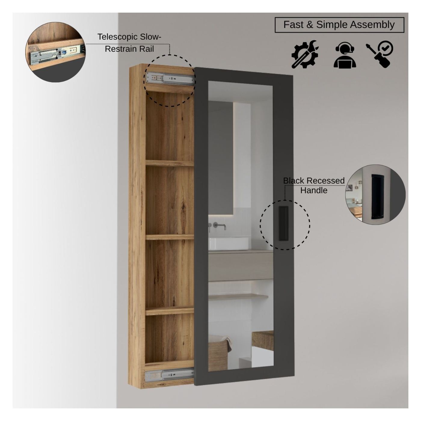 Fürdőszobai polc, Atlantikc Pine, Anthracite - 5