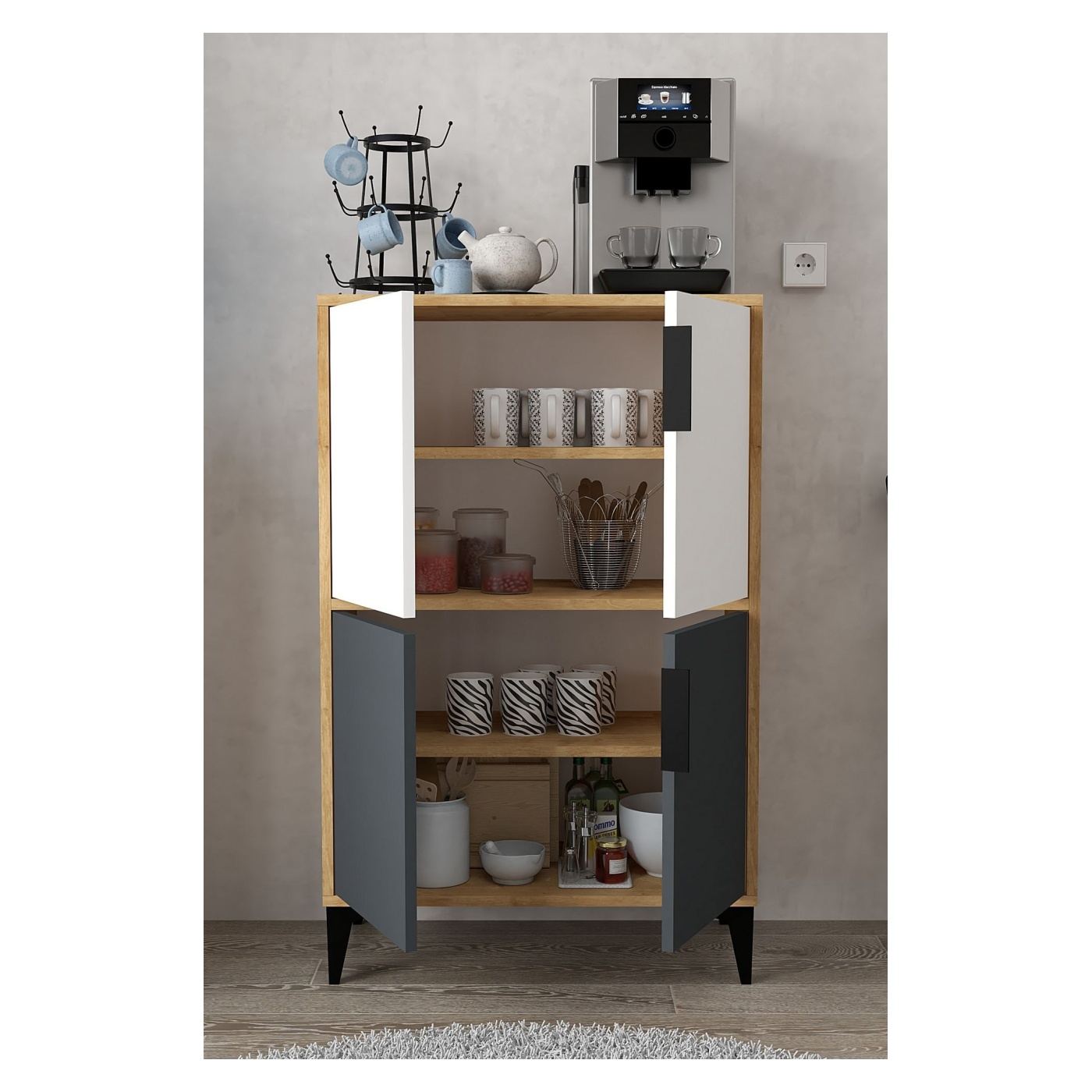 Sokoldalú szekrény, Sapphire Oak, Fehér, Antracit - 2