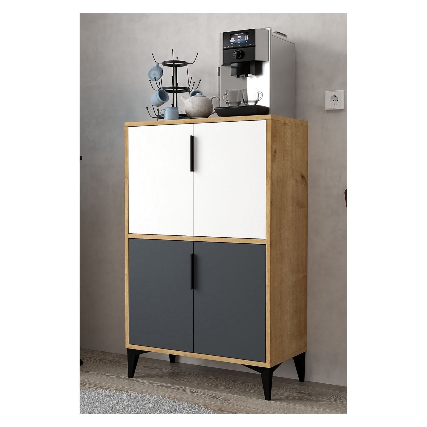 Sokoldalú szekrény, Sapphire Oak, Fehér, Antracit - 3