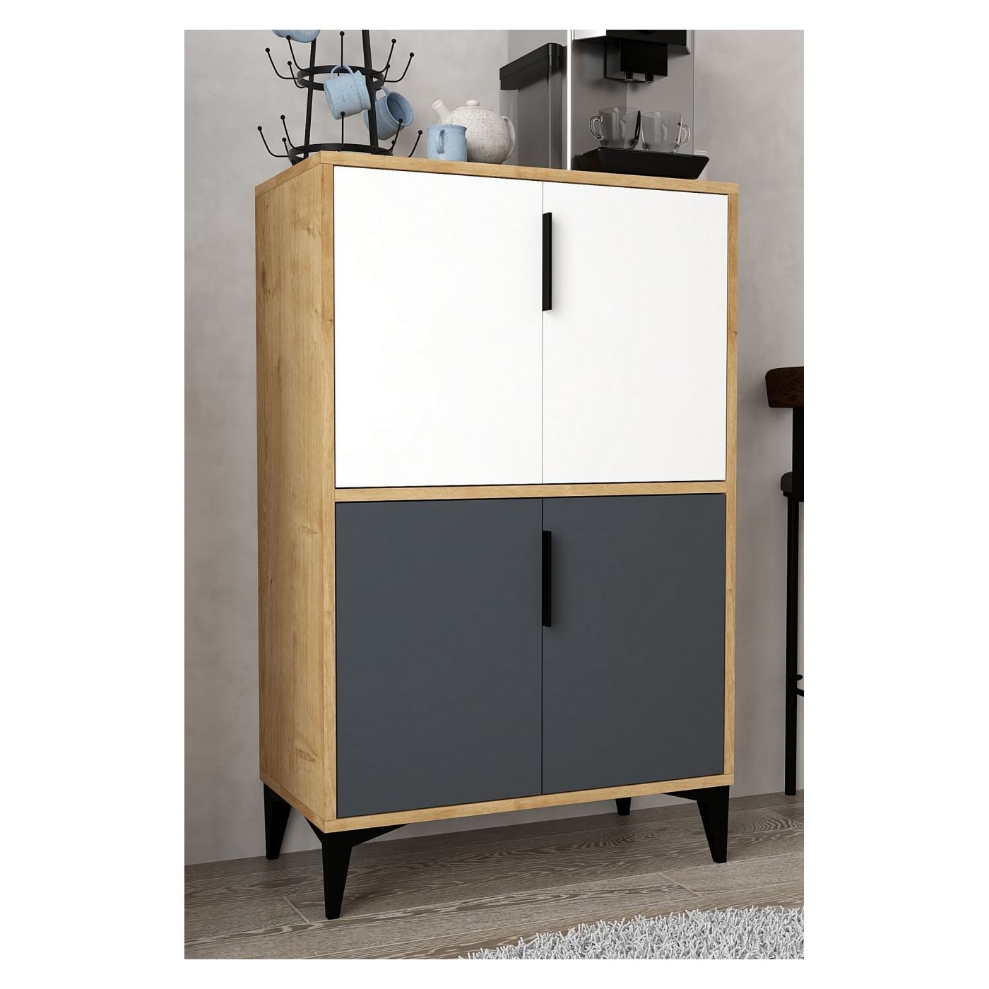 Sokoldalú szekrény, Sapphire Oak, Fehér, Antracit - 4
