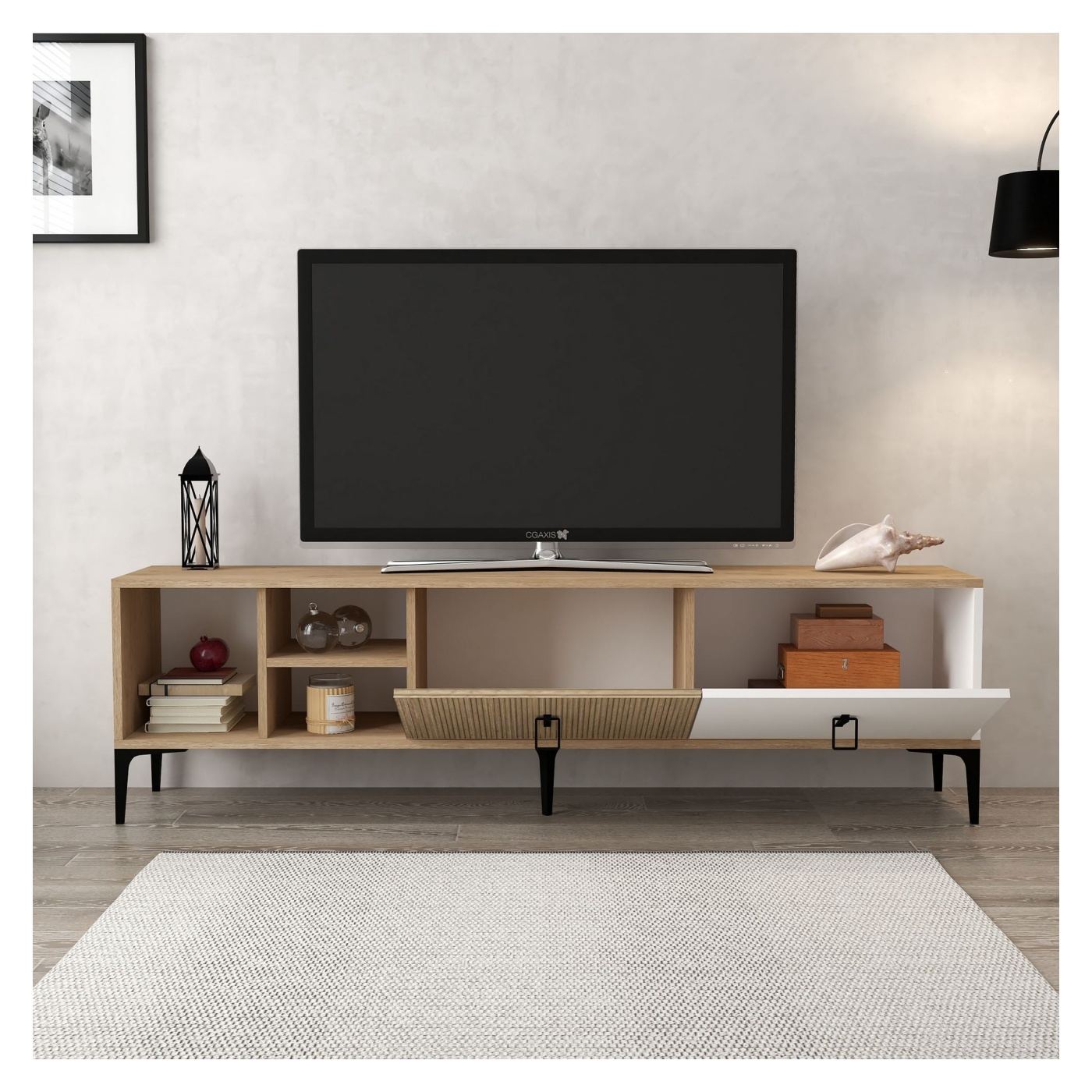 TV állvány, Tölgy, Fehér - 2