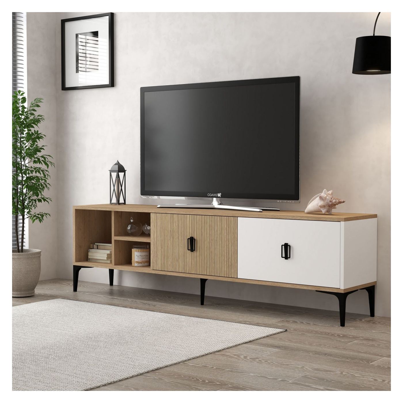 TV állvány, Tölgy, Fehér - 3