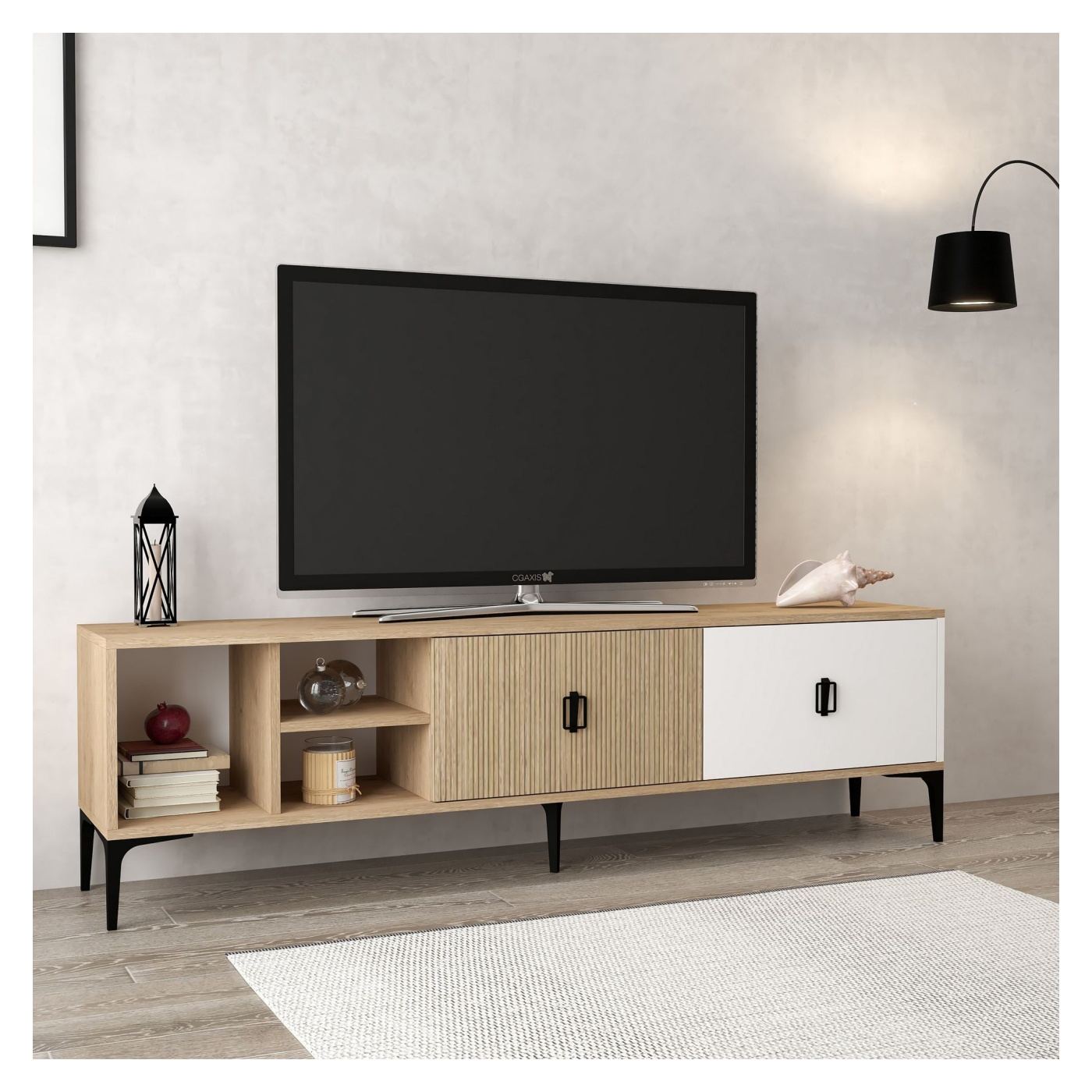 TV állvány, Tölgy, Fehér - 4