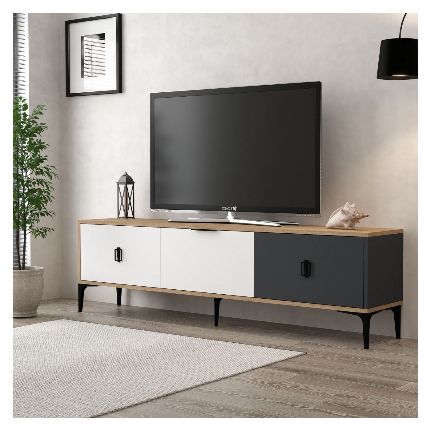 TV állvány, tölgy, fehér, antracit - 3