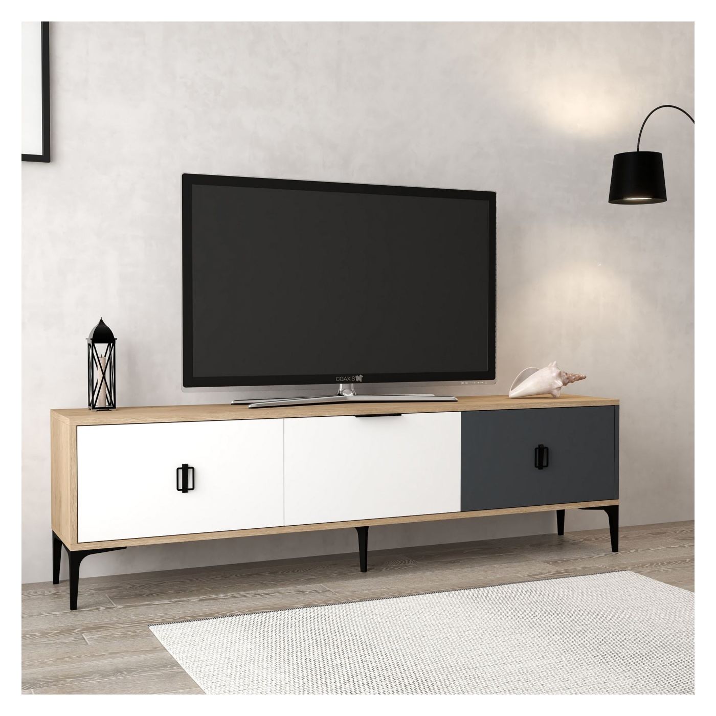 TV állvány, tölgy, fehér, antracit - 4