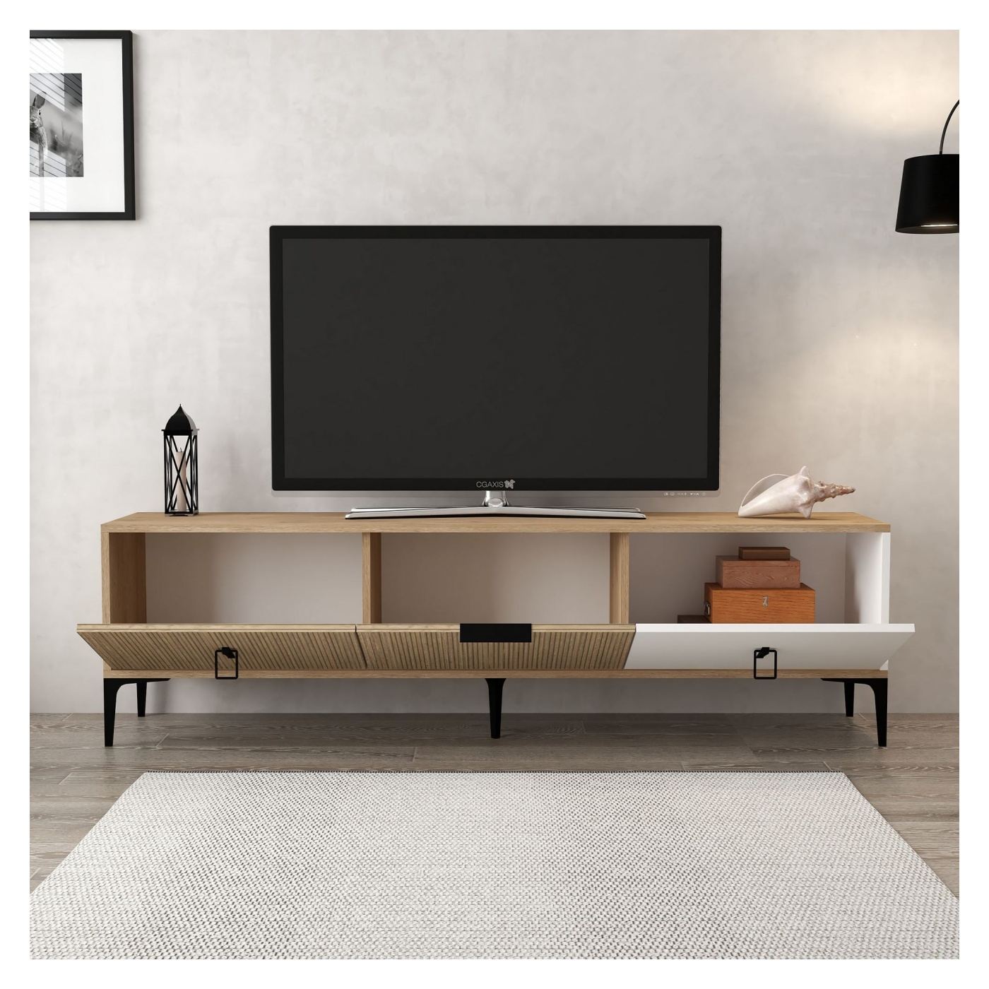 TV állvány, Tölgy, Fehér - 2