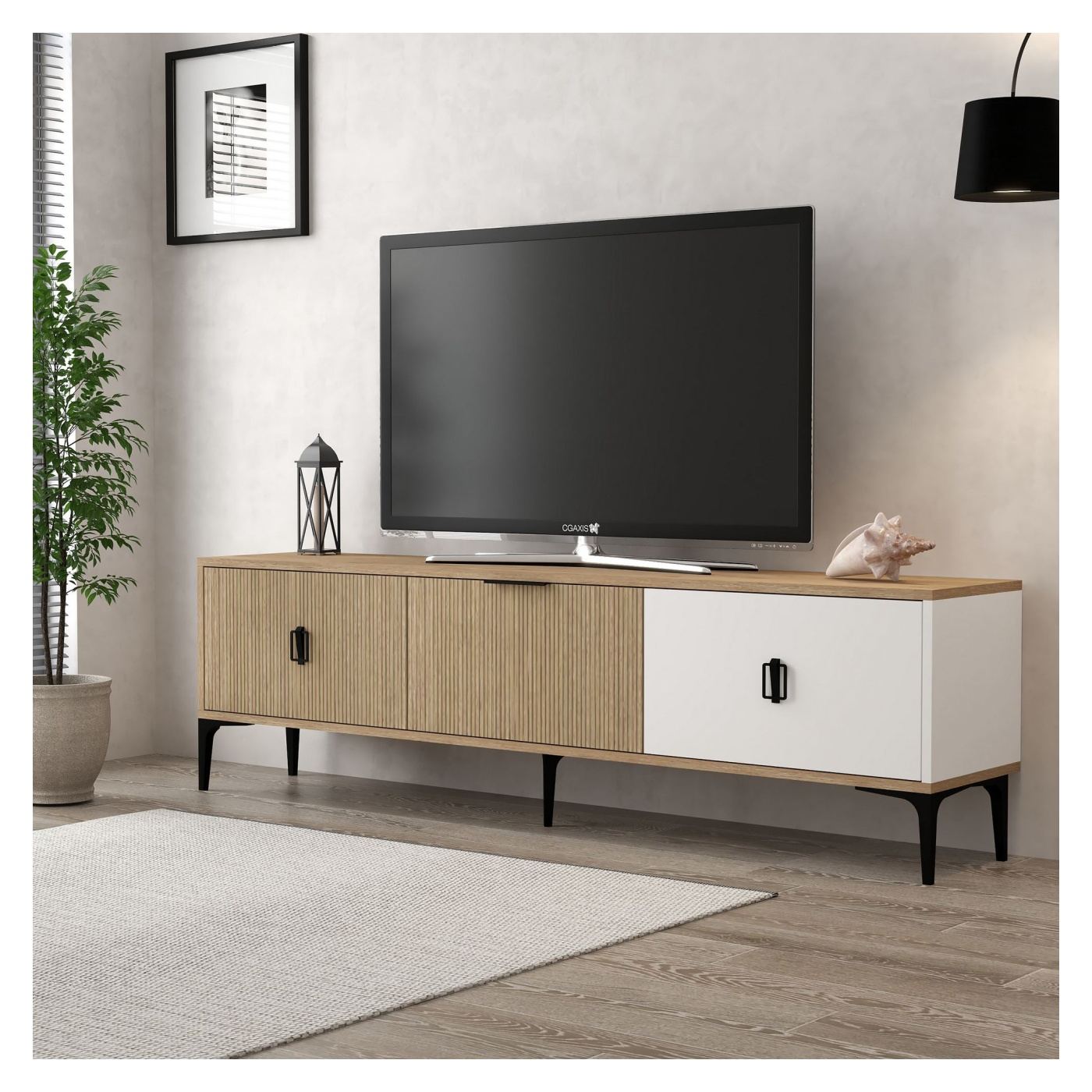 TV állvány, Tölgy, Fehér - 3