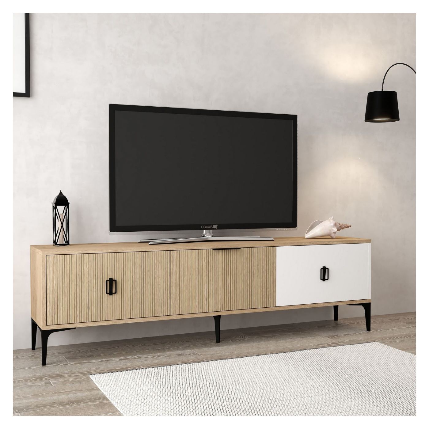 TV állvány, Tölgy, Fehér - 4