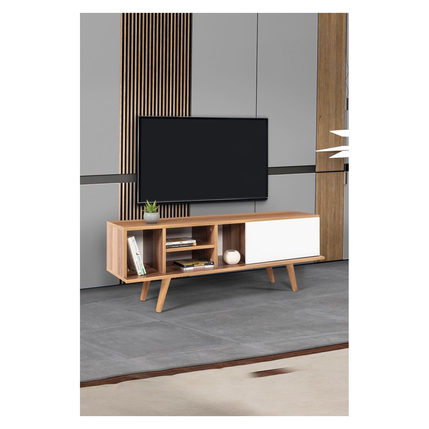 TV állvány, dió, fehér - 3