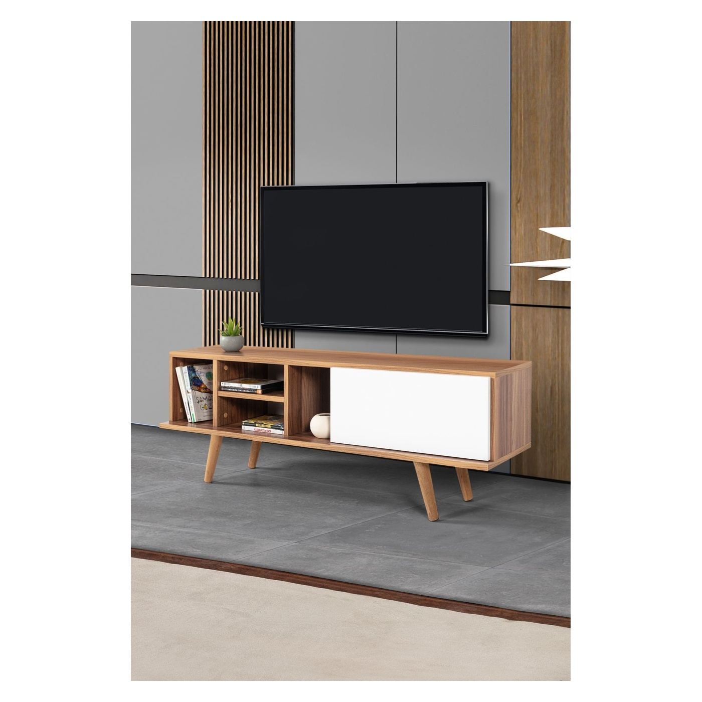 TV állvány, dió, fehér - 4