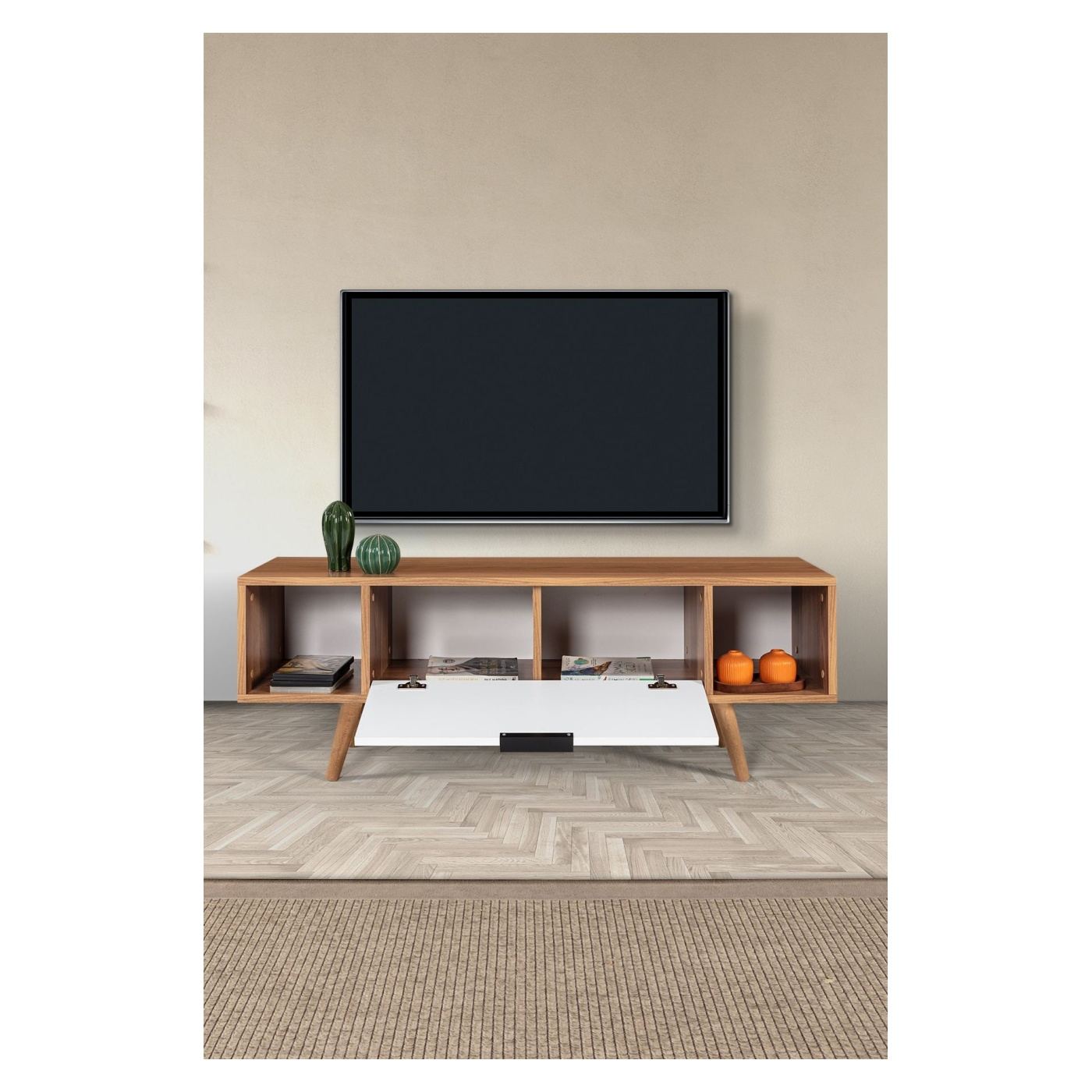 TV állvány, dió, fehér - 2