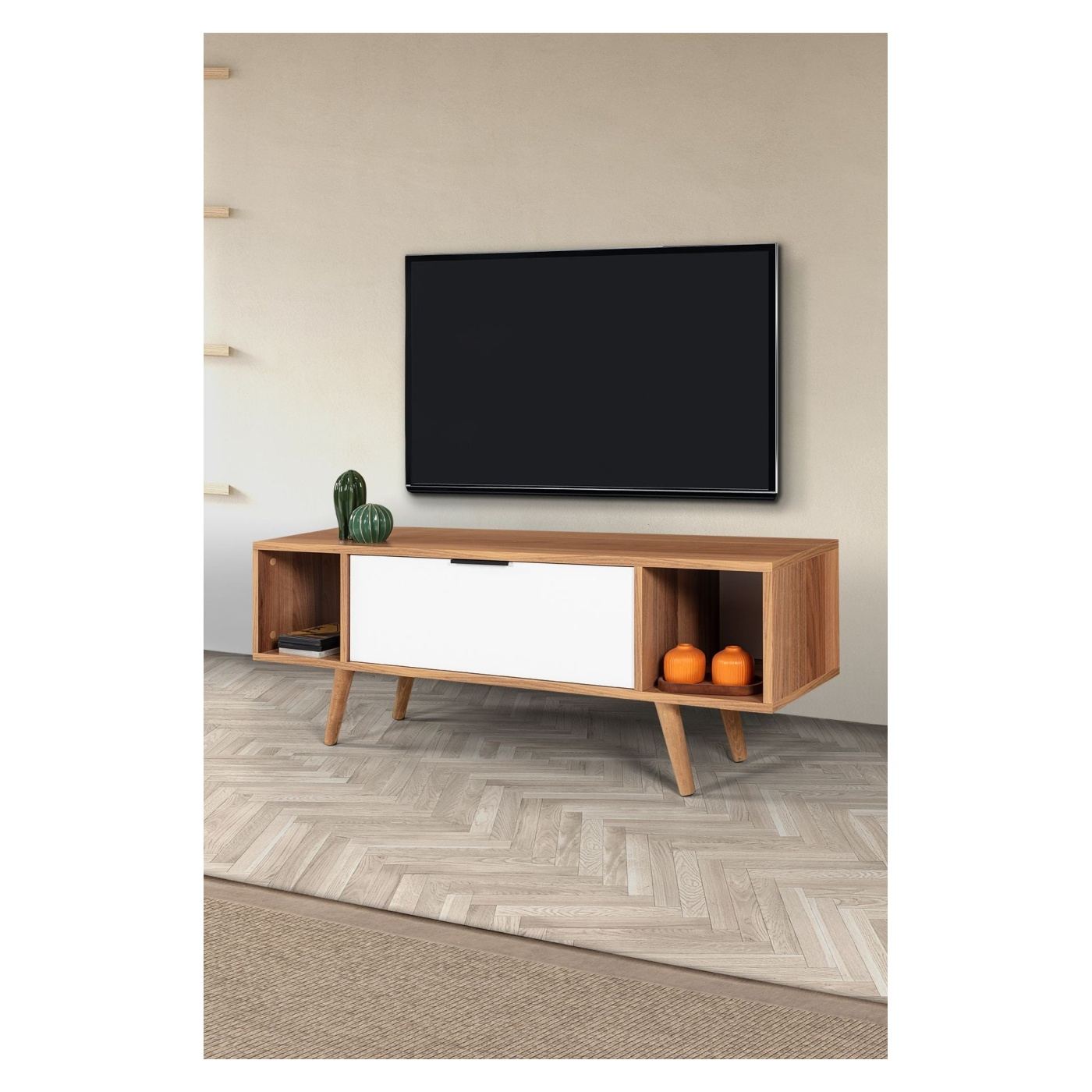 TV állvány, dió, fehér - 4