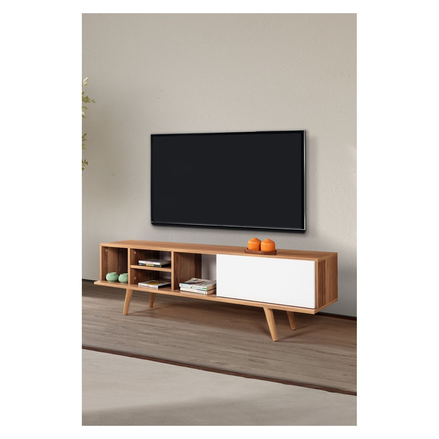 TV állvány, dió, fehér - 3
