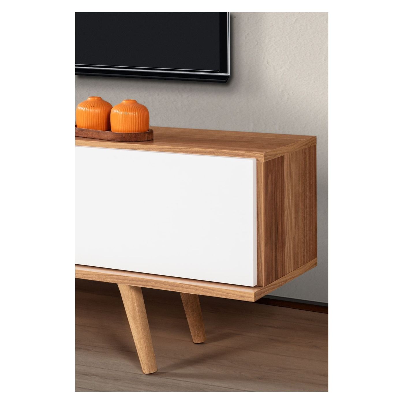 TV állvány, dió, fehér - 5