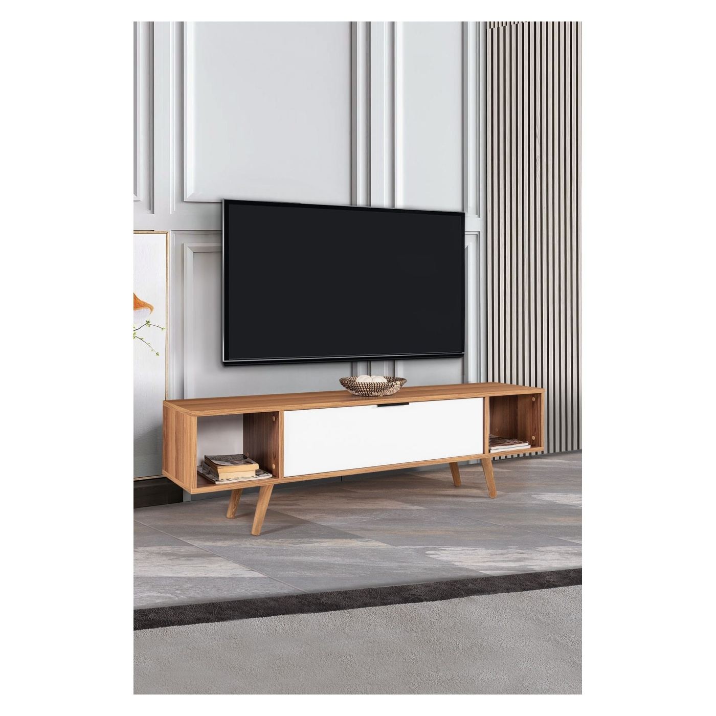 TV állvány, diófa, fehér - 4