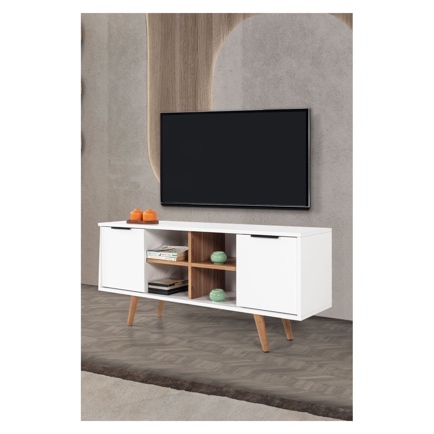 TV állvány, fehér, dió - 3