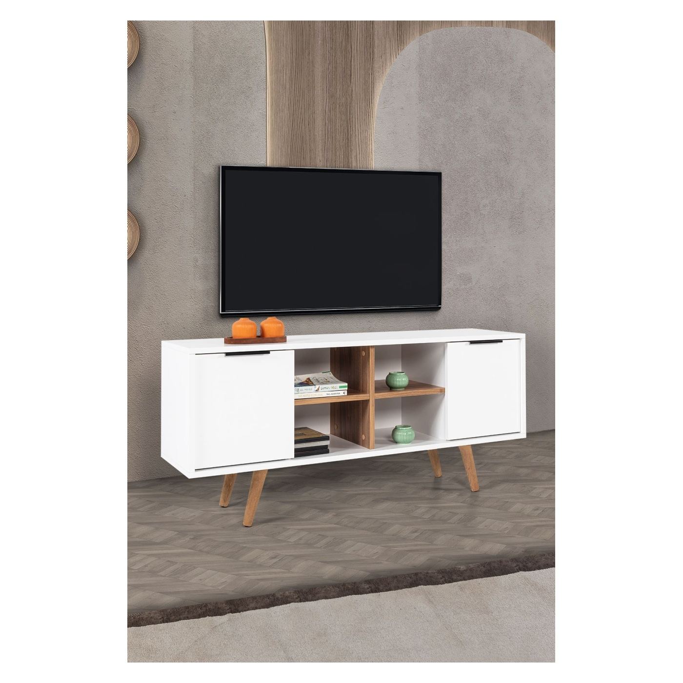 TV állvány, fehér, dió - 4
