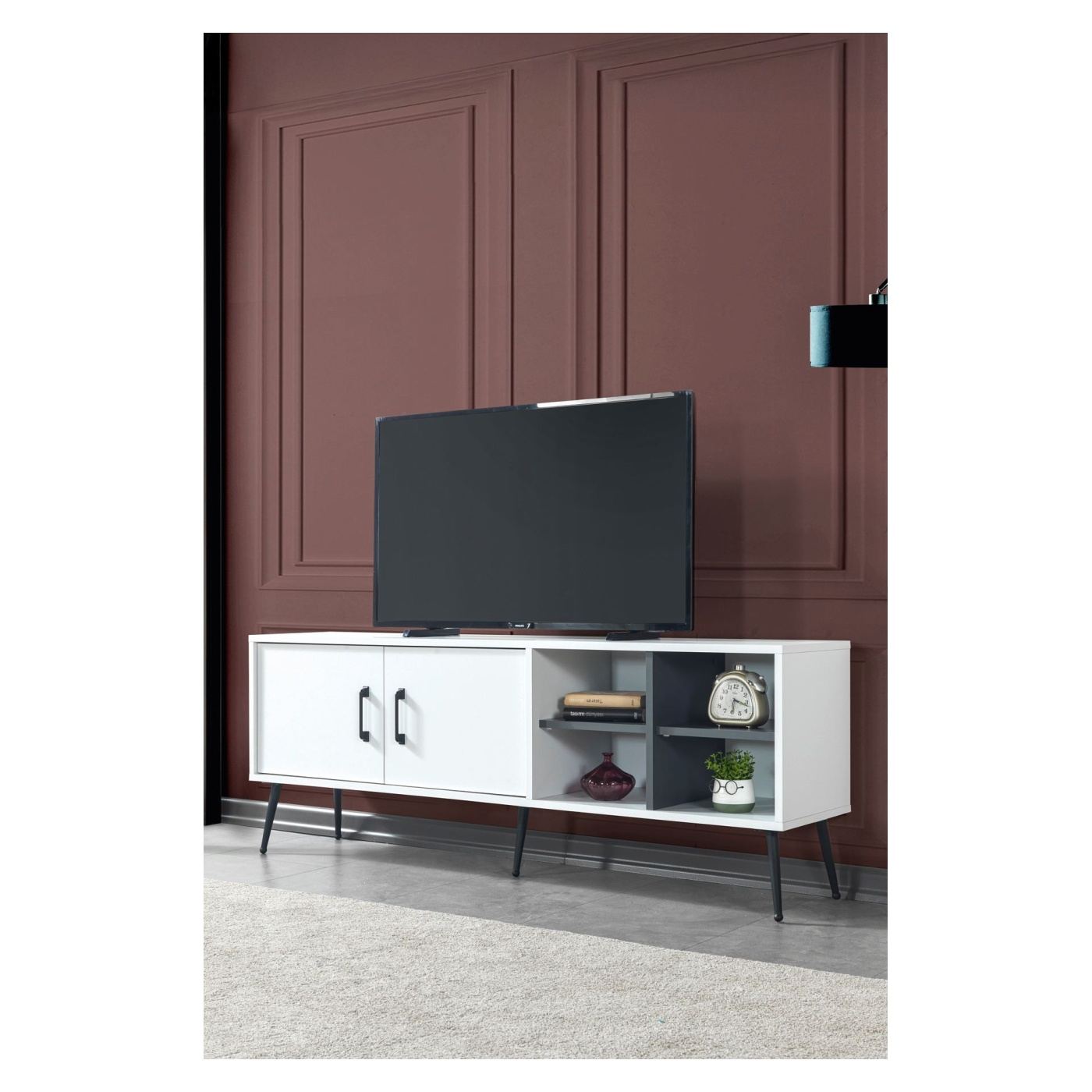 TV állvány, fehér, antracit - 3