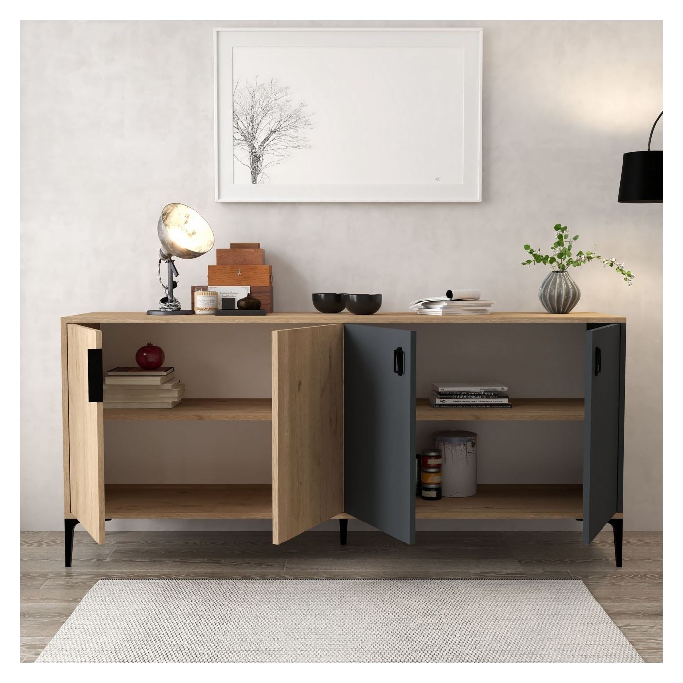 Konzolasztal, Sapphire Oak, Anthracite - 2