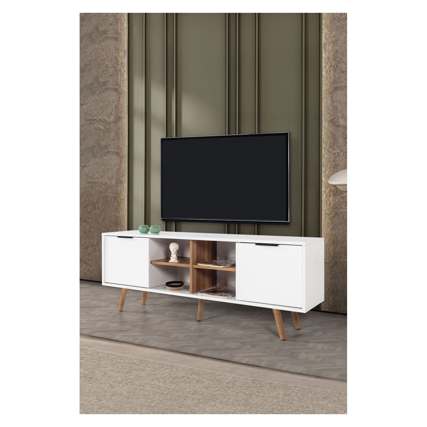 TV állvány, fehér, dió - 3