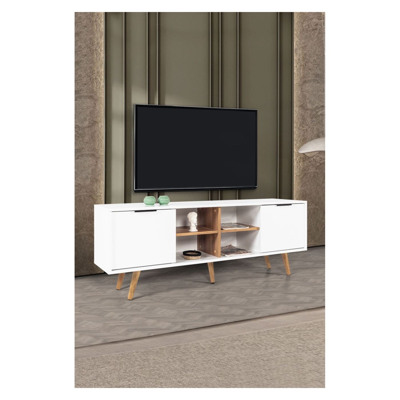 TV állvány, fehér, dió - 4