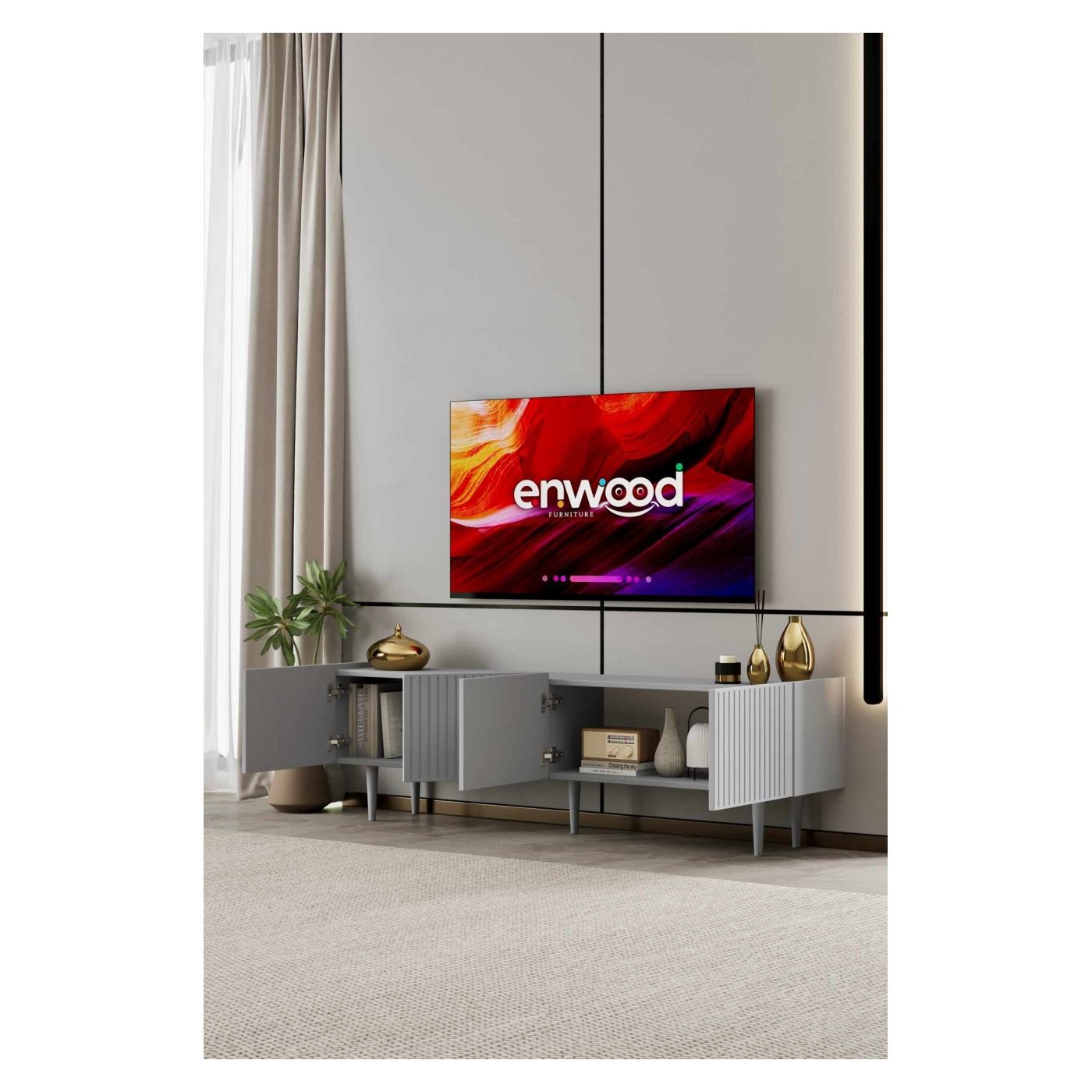 TV állvány, világosszürke - 3