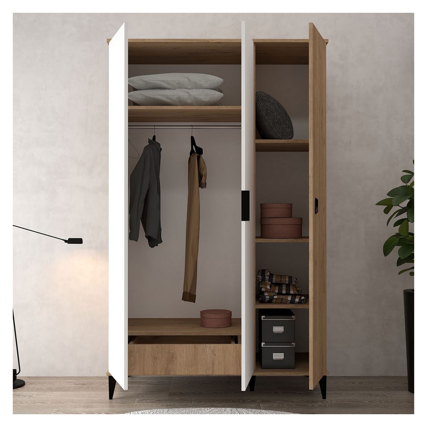 Szekrény, Sapphire Oak, Fehér - 2