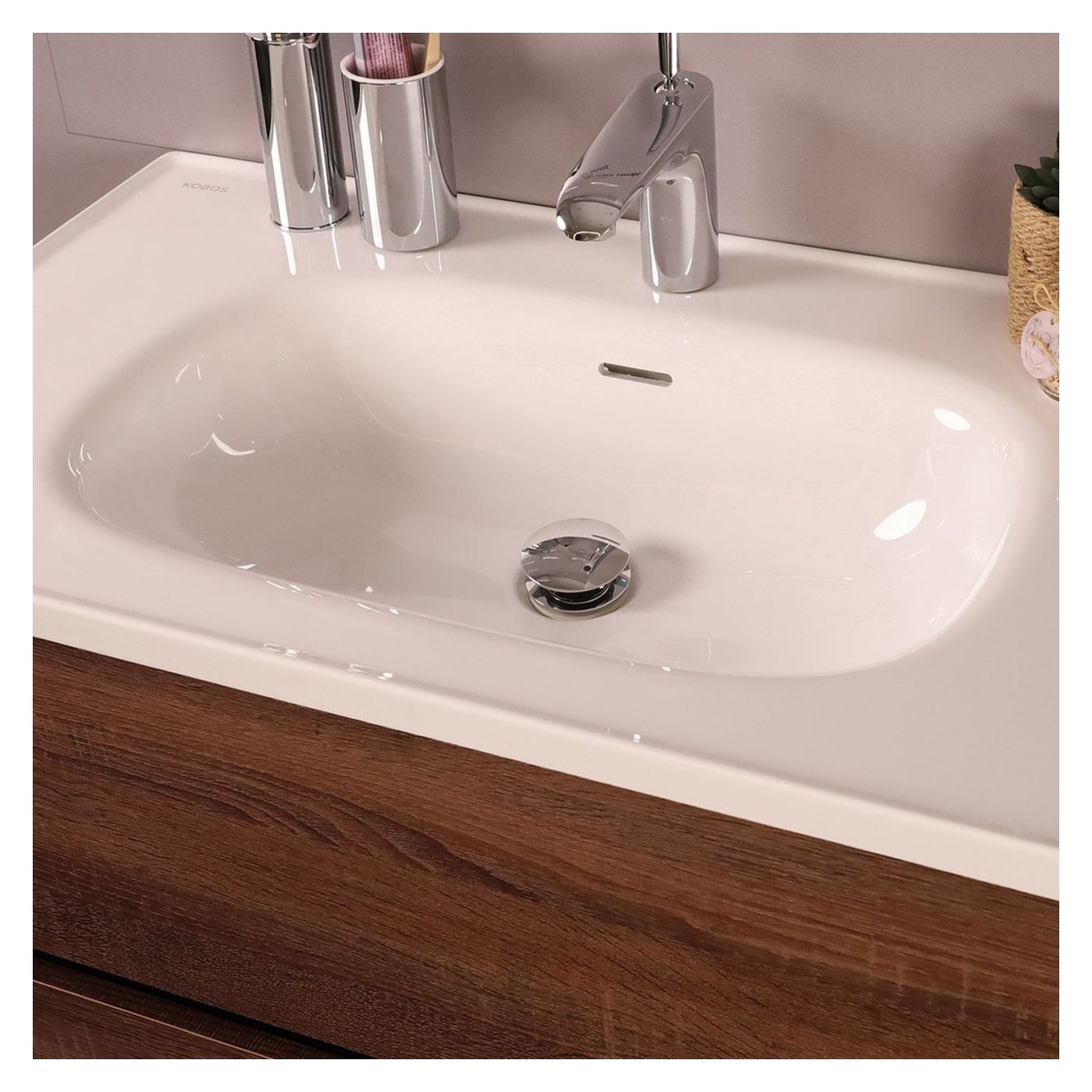 Fürdőszobaszekrény mosdóval és tükörrel szett (2 részes), tölgyfa, fehér - 3