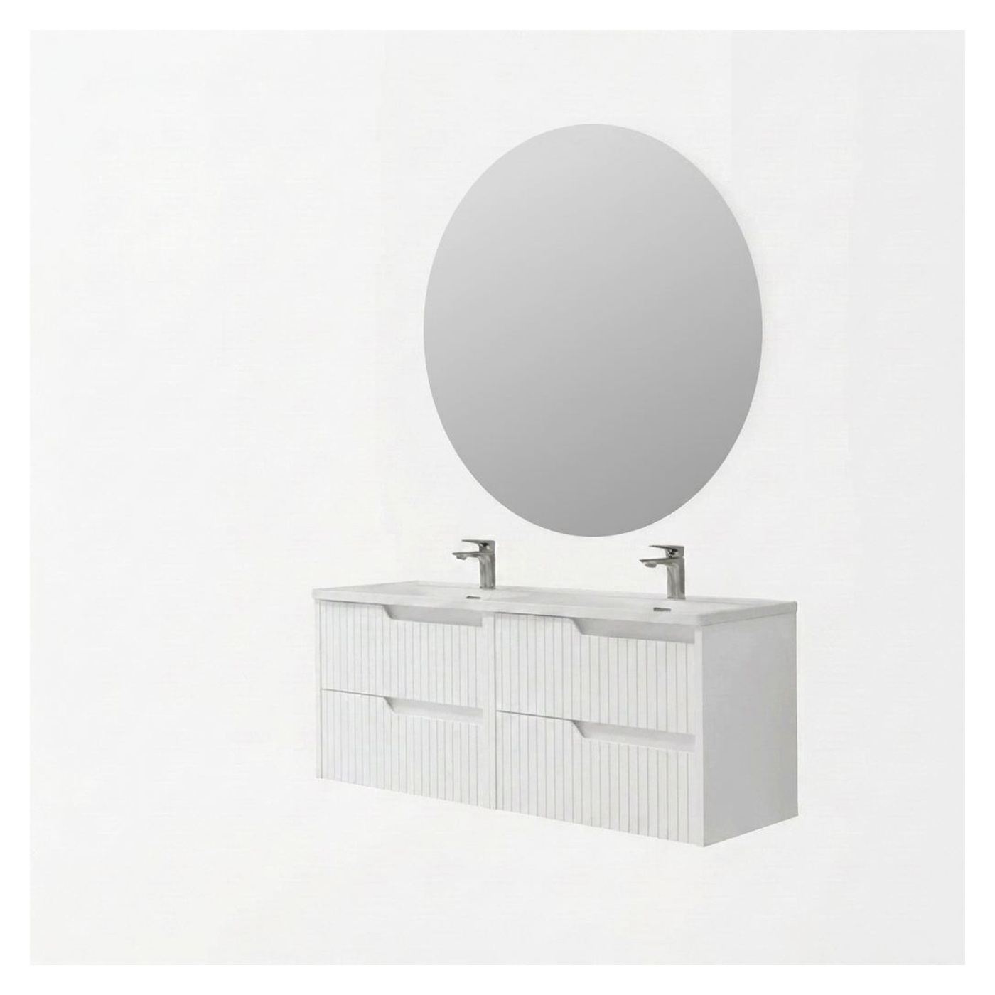 Fürdőszobaszekrény mosdóval és tükörrel szett (2 db), Bianco - 2