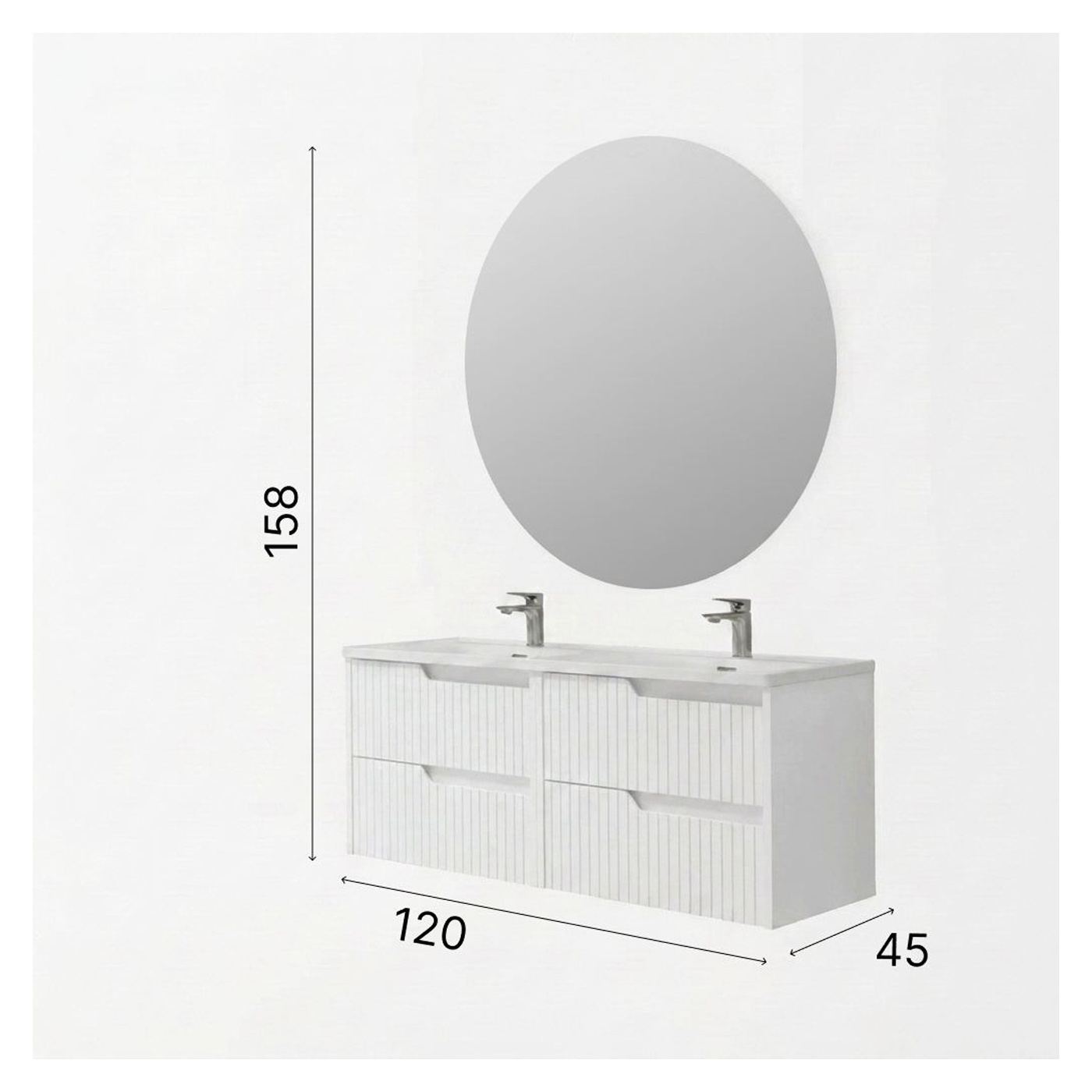 Fürdőszobaszekrény mosdóval és tükörrel szett (2 db), Bianco - 4