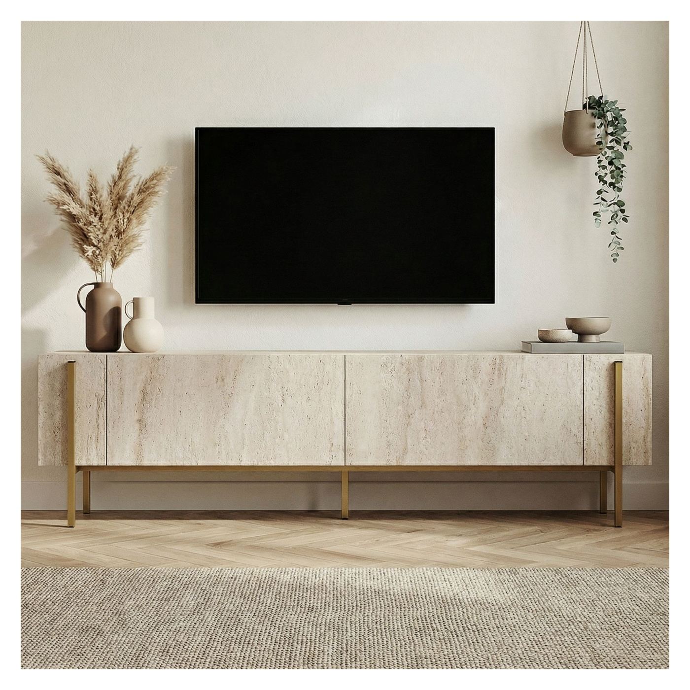 TV állvány, Travertin, Arany - 2
