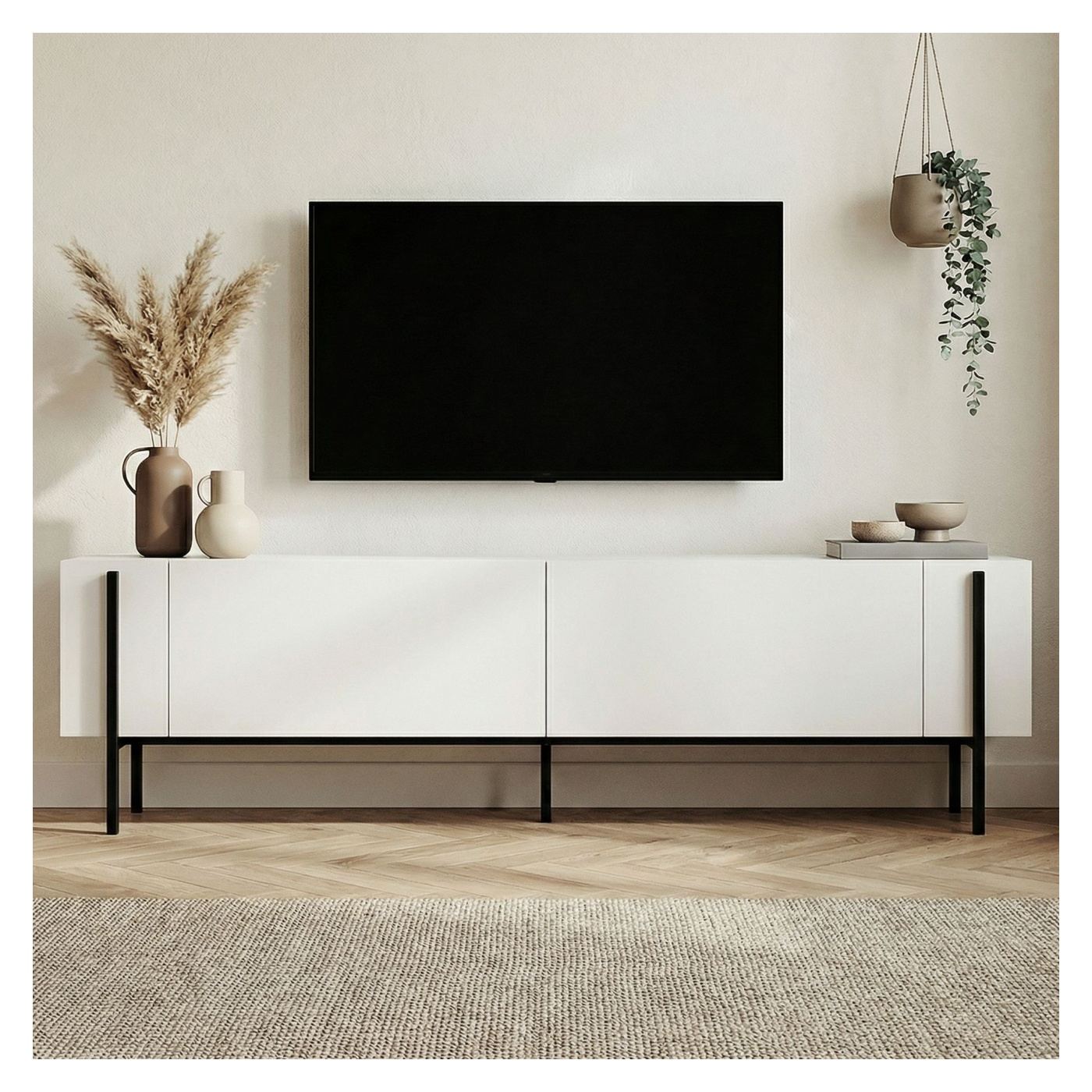 TV állvány, fehér, fekete - 2
