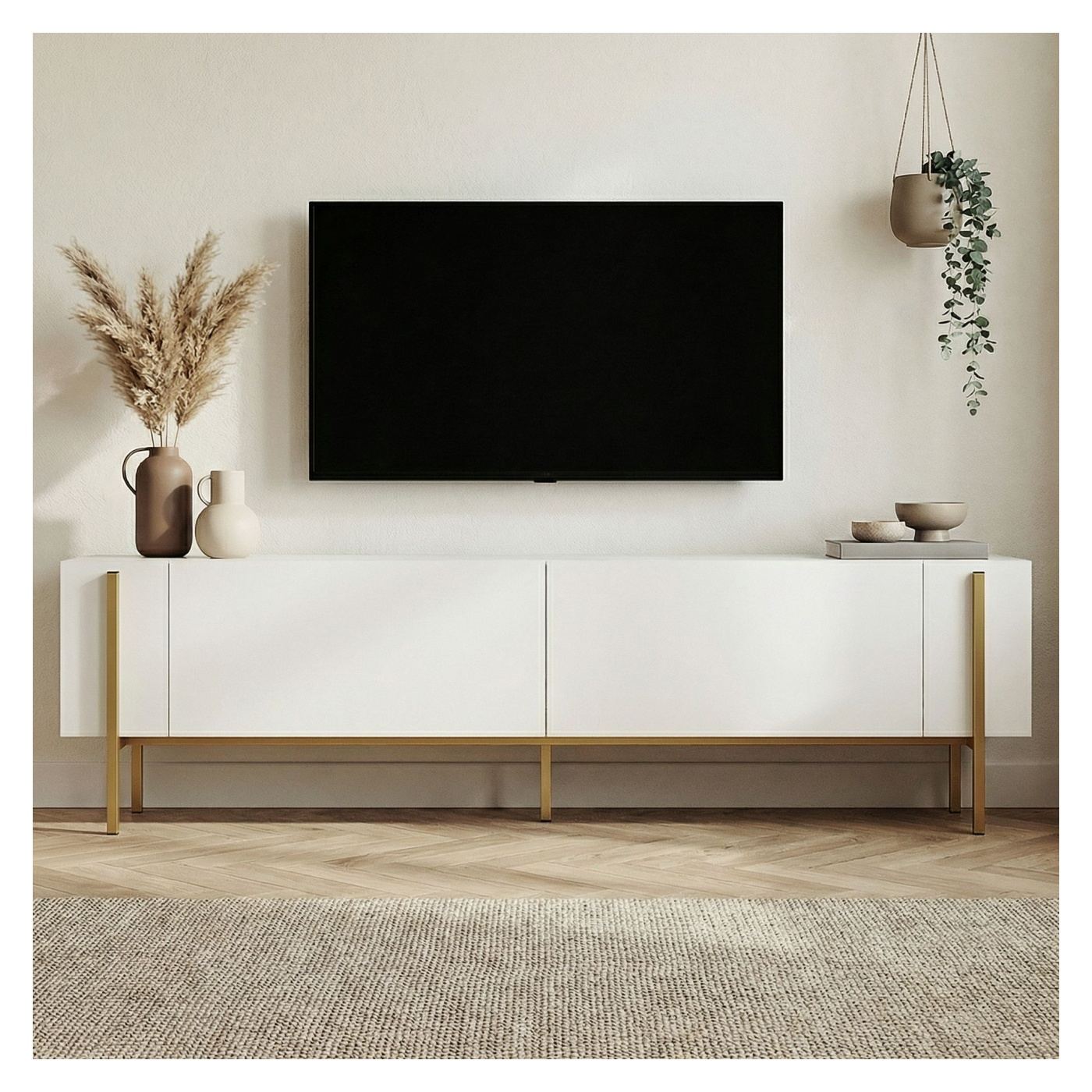 TV állvány, fehér, arany - 2
