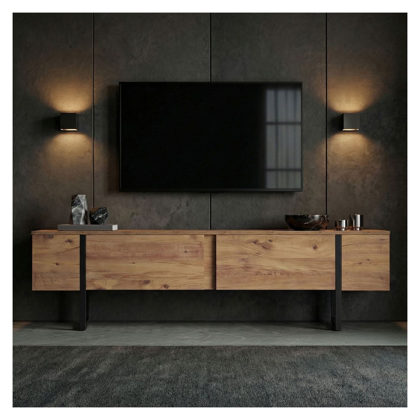 TV állvány, Atlantic Pine, Fekete - 2