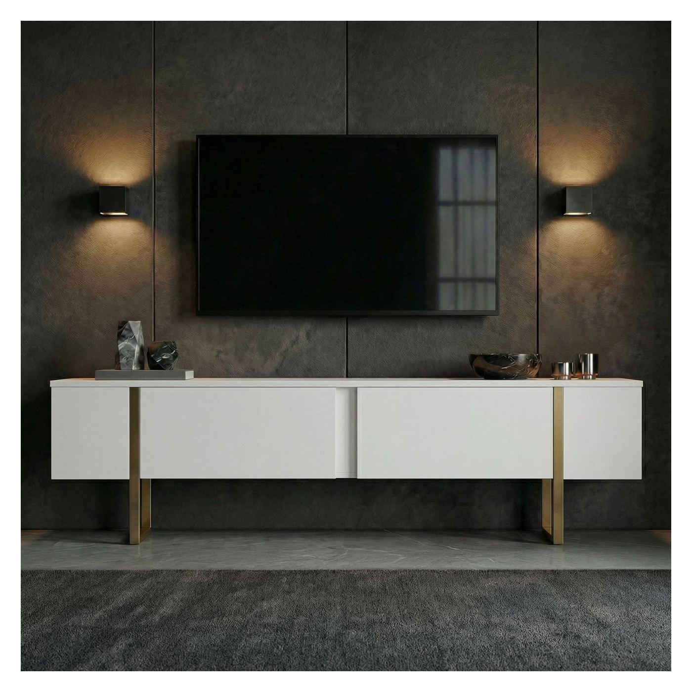 TV állvány, fehér, arany - 2