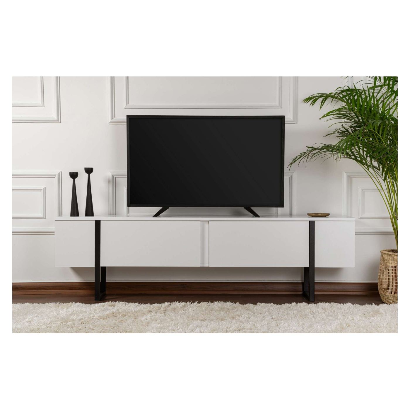 TV állvány, fehér, fekete - 2
