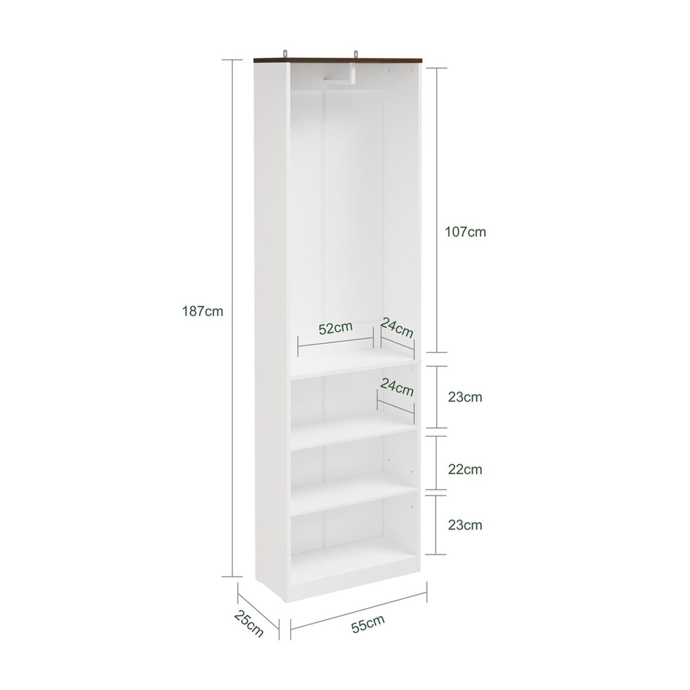 SoBuy Fali ruhaállvány akasztórúddal és polcokkal, fehér, 55x25x187 cm, KSB02-W - 3