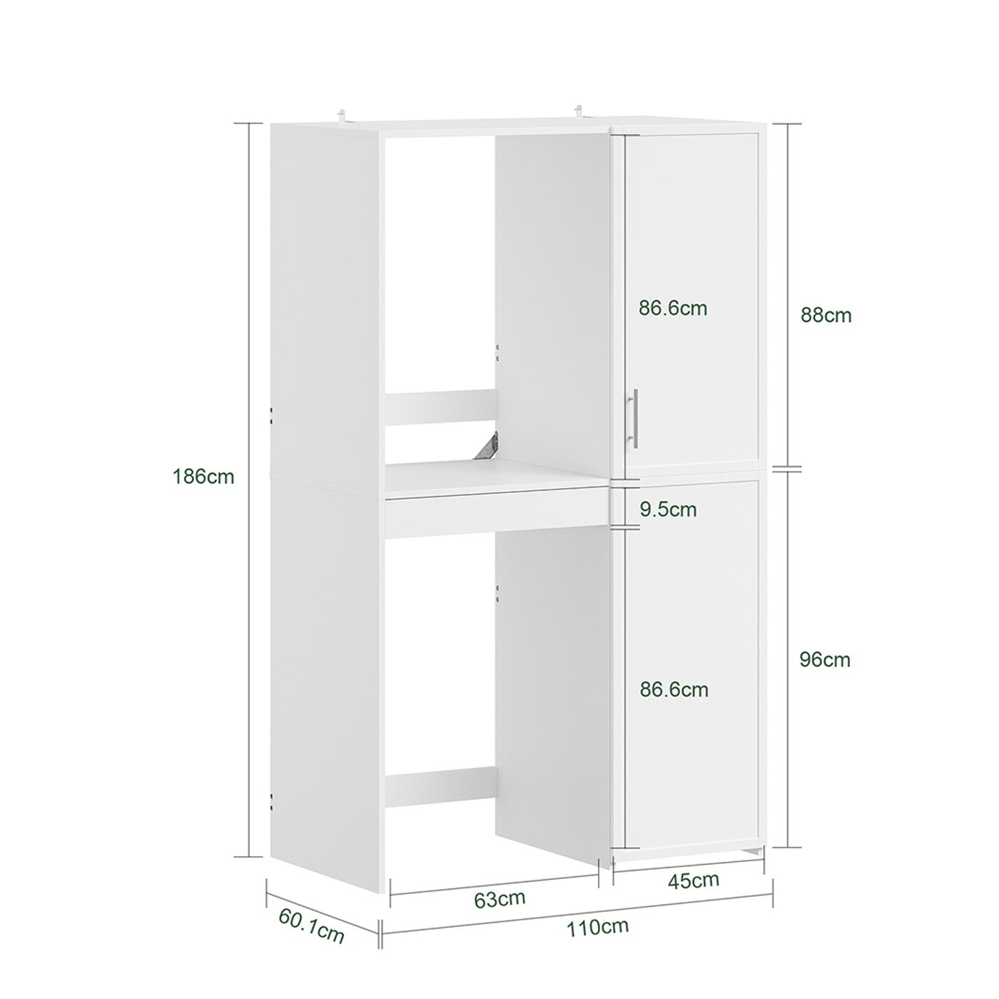 SoBuy Mosógép szekrény ajtókkal, fehér, 60,1x45x186 cm, BZR231-W (3 db.) - 3