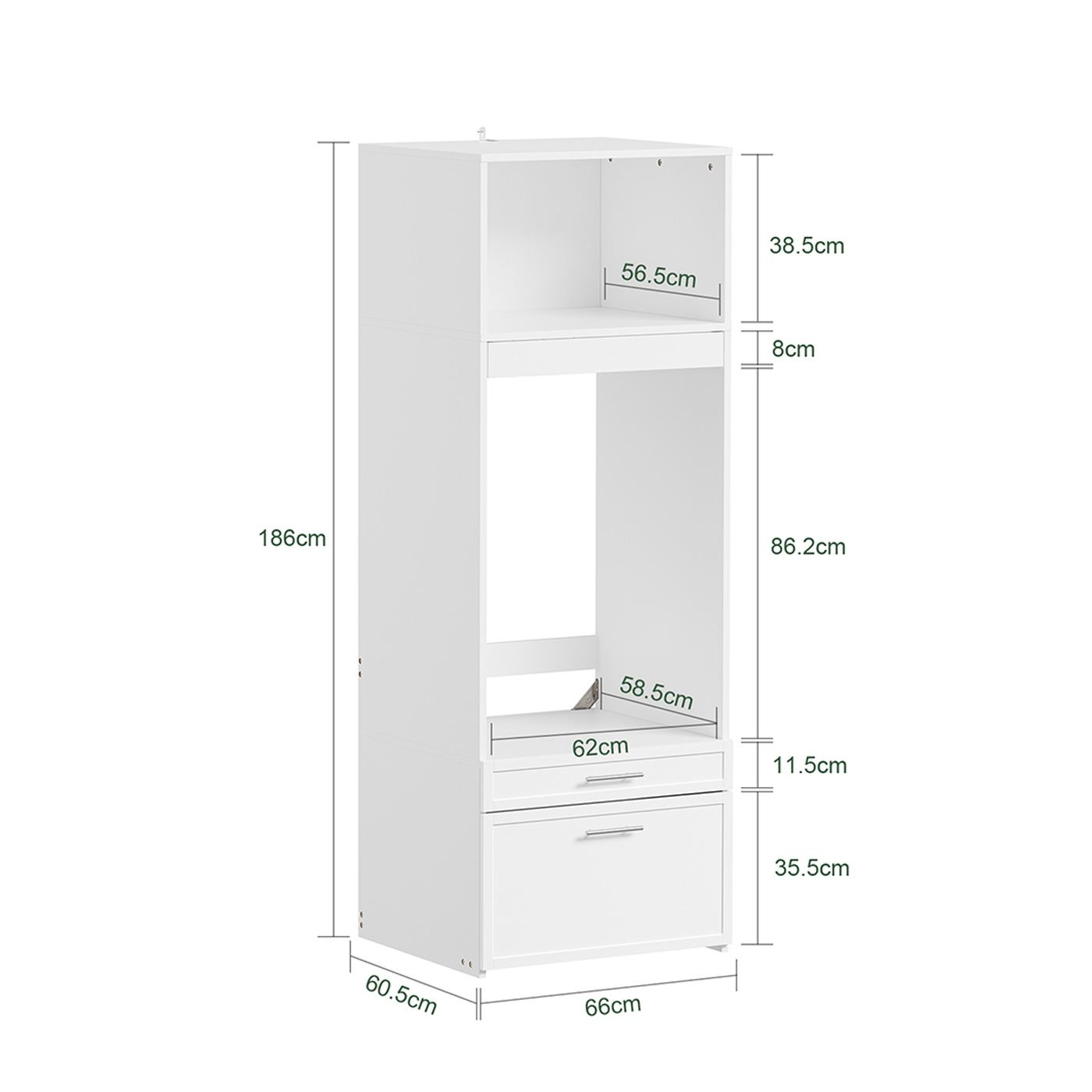 SoBuy Mosógép szekrény fiókokkal és polcokkal, fehér, 60.5x66x186 cm, BZR230-W - 3