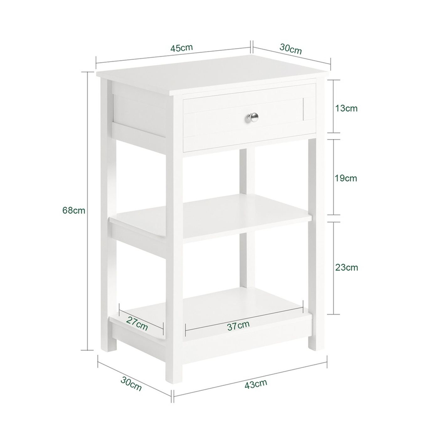 SoBuy Éjjeliszekrény fiókkal és két polccal Fehér 45x30x68 cm FBT46-WX2 - 3