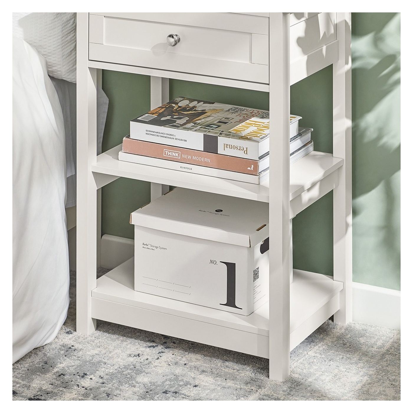 SoBuy Éjjeliszekrény fiókkal és két polccal Fehér 45x30x68 cm FBT46-WX2 - 5