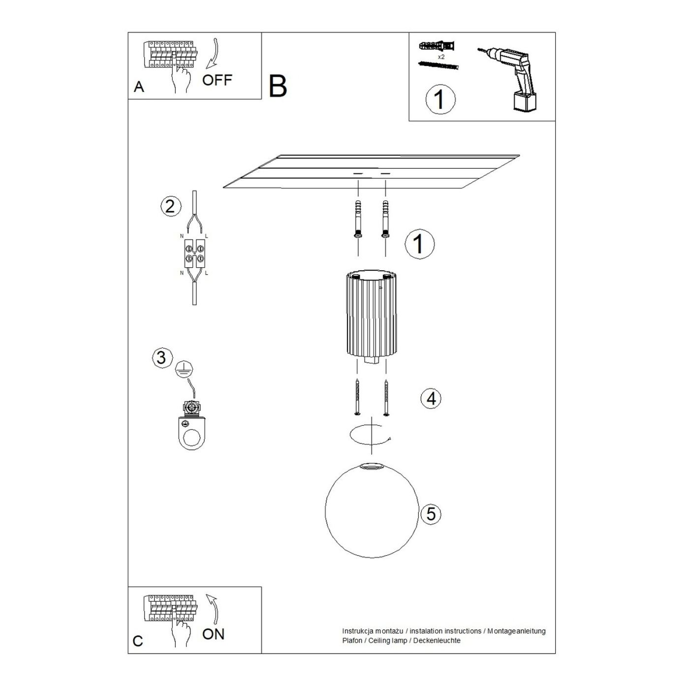 HALO mennyezeti lámpa fekete 12x12x21cm - 10